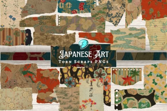Authentic Japanese Art Torn Scraps PNG Clipart for Crafts