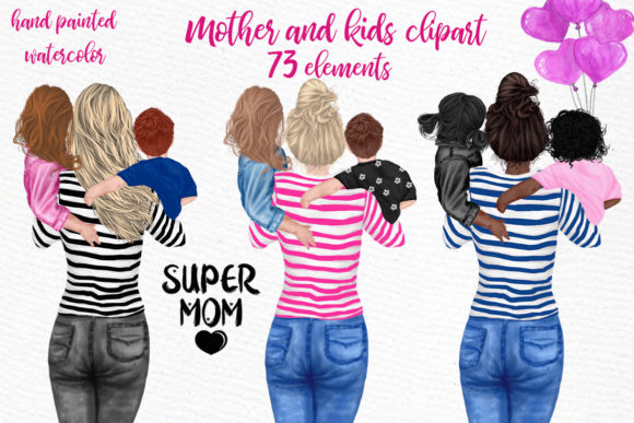 Authentic Mother and Children Mother's Day Clipart for Designers