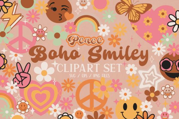 Boho Retro Happy Smiles Clipart SVG: A Groovy Design Resource