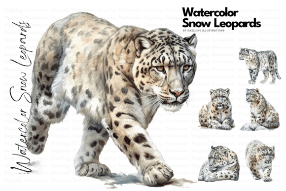 Capturing the Spirit of the Snow Leopard: A Watercolor Clipart Set for Meaningful Design