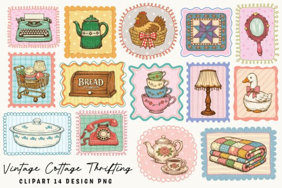 Charming Vintage Cottage Thrifting Clipart Bundle
