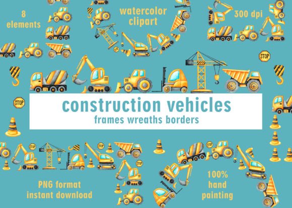 Construction Vehicles Frames and Wreaths for Creative Projects