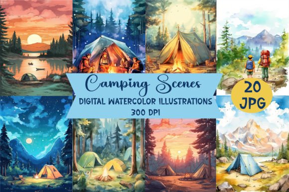 Enchanting Camping Scenes Clipart 20 JPG for Designs