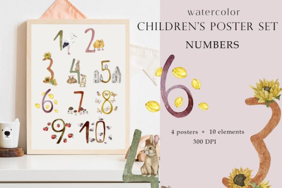 Enchanting Number Learning: Children's Posters with Numbers Clipart