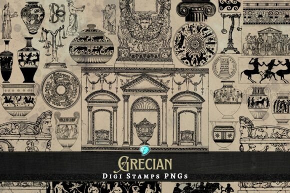 Grecian Digi Stamps: Elevate Your Crafts with Transparent PNGs