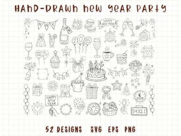 Hand Drawn New Year Party Clipart Bundle: Your Design Toolkit
