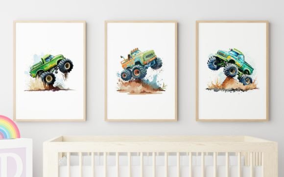 Monster Truck Nursery Wall Art Kids: Bold Decor for Little Adventurers