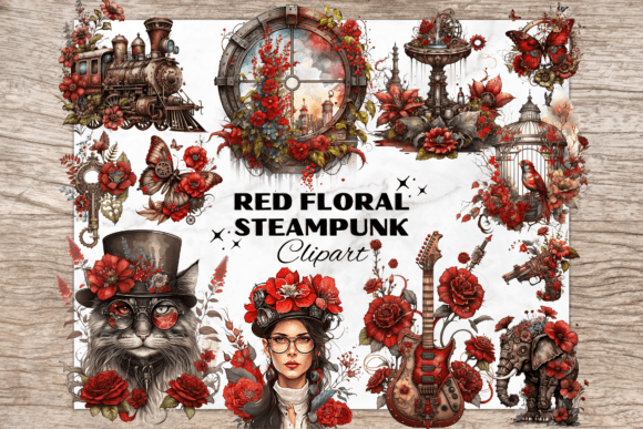 Red Floral Vintage Elements - Steampunk: A Designer's Guide