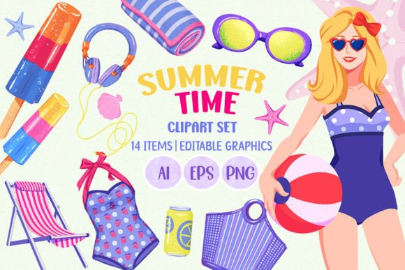Summer Time PNG and Vector Clipart Set for Creative Projects