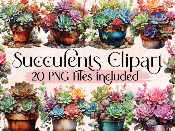 Watercolor Potted Succulents Clipart: A Natural Design Asset