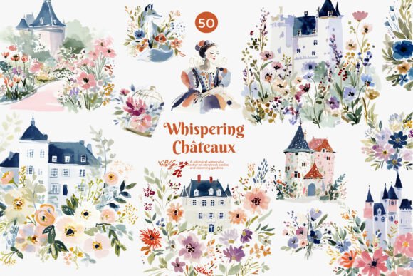 Whimsical Watercolor Castle Clipart Set: A Designer's Dream